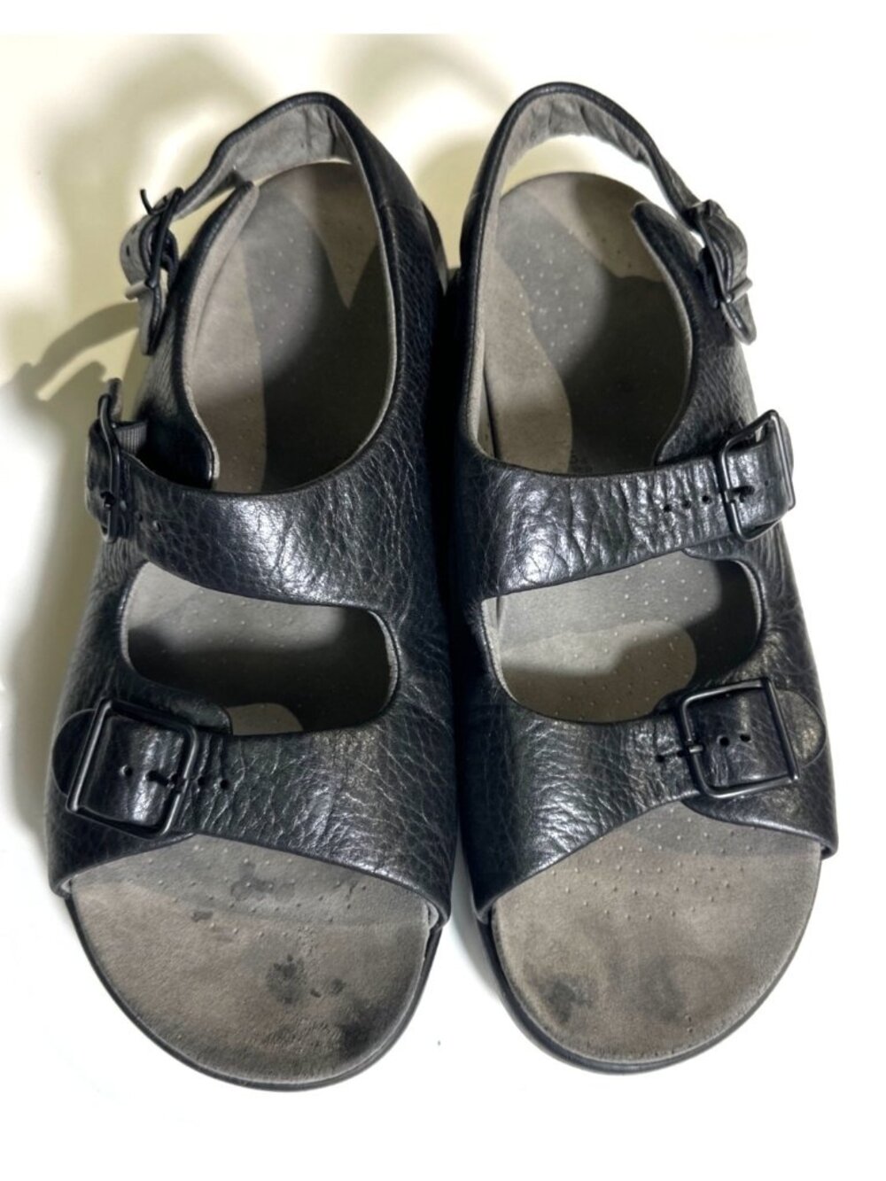 SAS Womens Tripad Comfort Black Leather Sandals Adjustable Straps Size USA Made